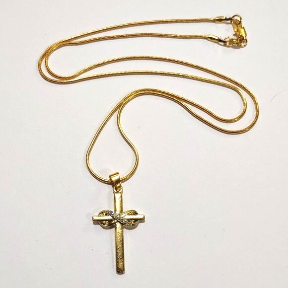 18k Gold Plated Necklace Infinity Cross Christian Zircon Valentines Gift - NEW main image 2
